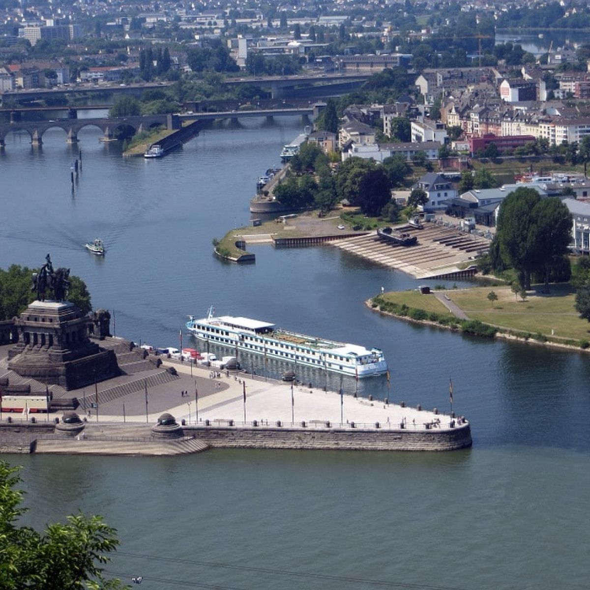 Koblenz, Germany. 30th Apr, 2020. Ehrenbreitstein Fortress, the largest  part of the major Koblenz fortress, is situated high above the Rhine with a  view of the city and the Deutsches Eck at