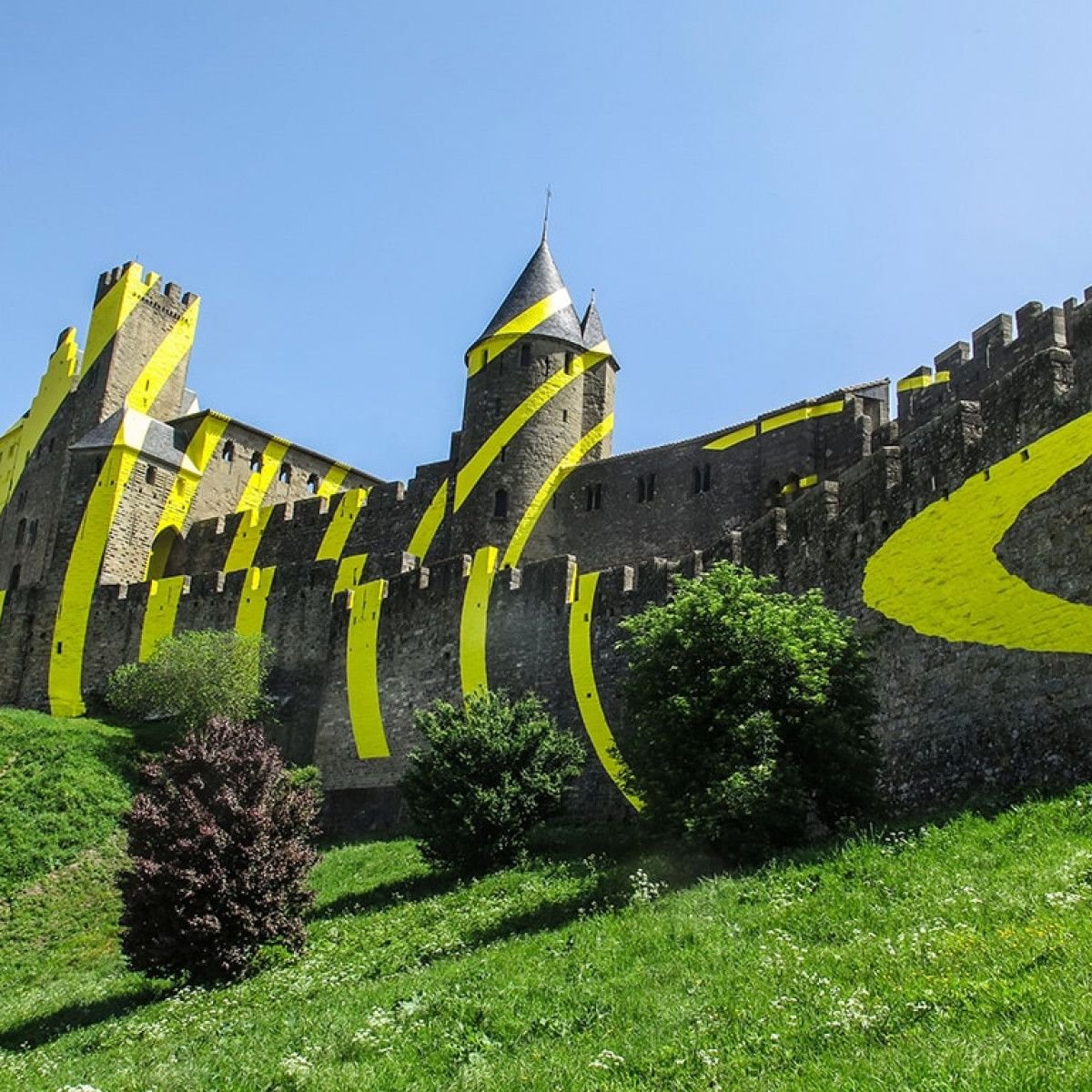 View Of Park Outside The Fortress Town Of Carcassonne In Southern