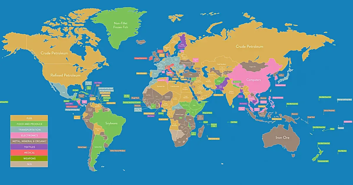 From Gold To Grapes This Map Shows Every Country's Biggest Export