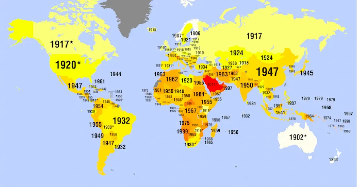 This Map Reveals Exactly When Each Country Gave Women The Vote