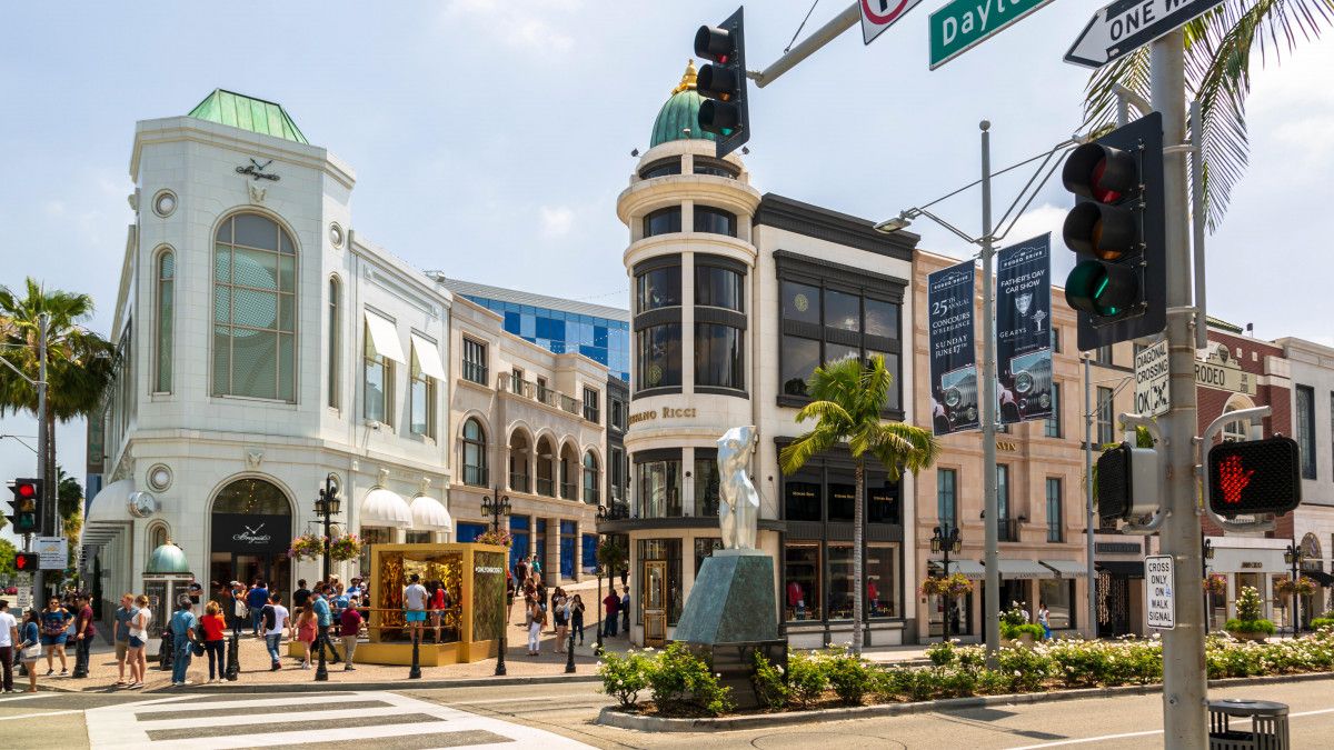 Luxury car parked on Rodeo Drive, Beverly Hills, Los Angeles Stock