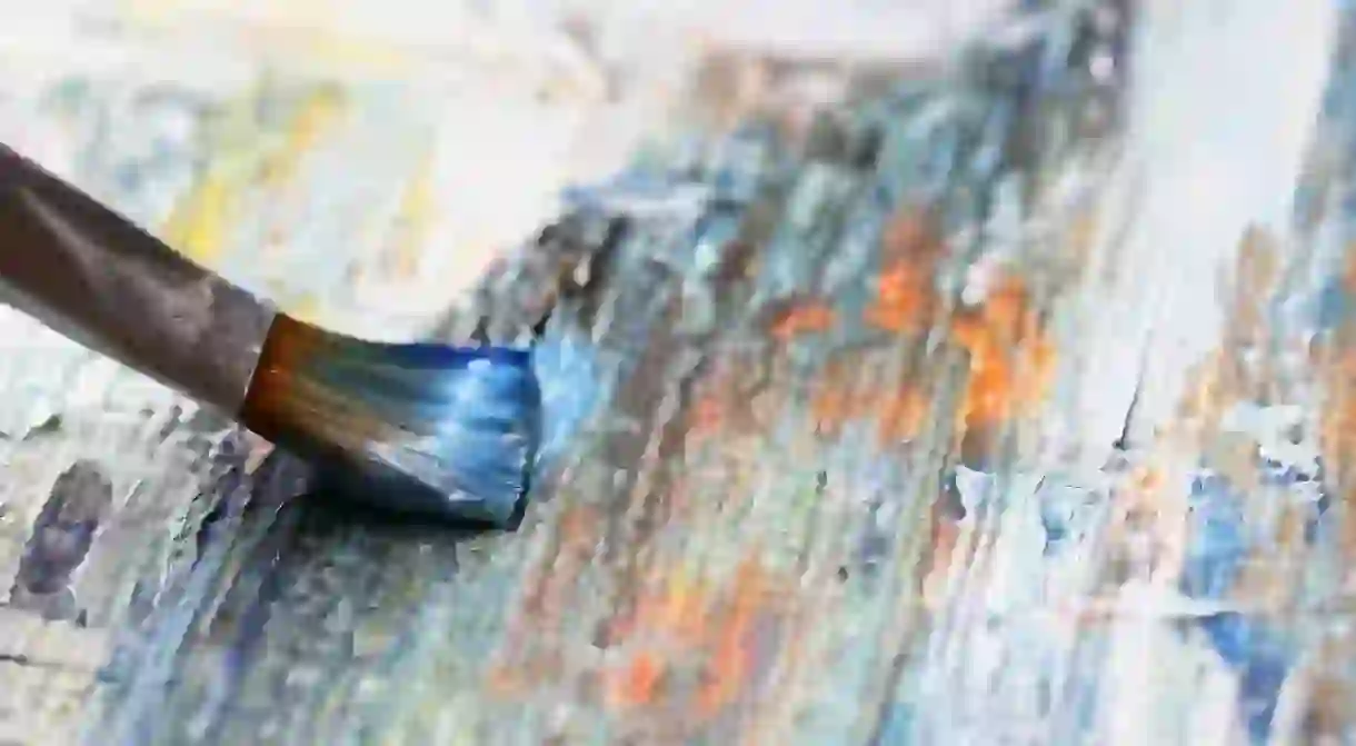 Closeup of brush and palette