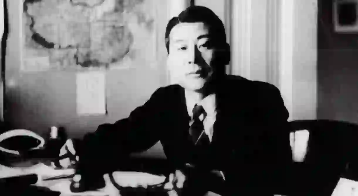 Sugihara poses for a photo at the Japanese Consulate in Kaunas, Lithuania.