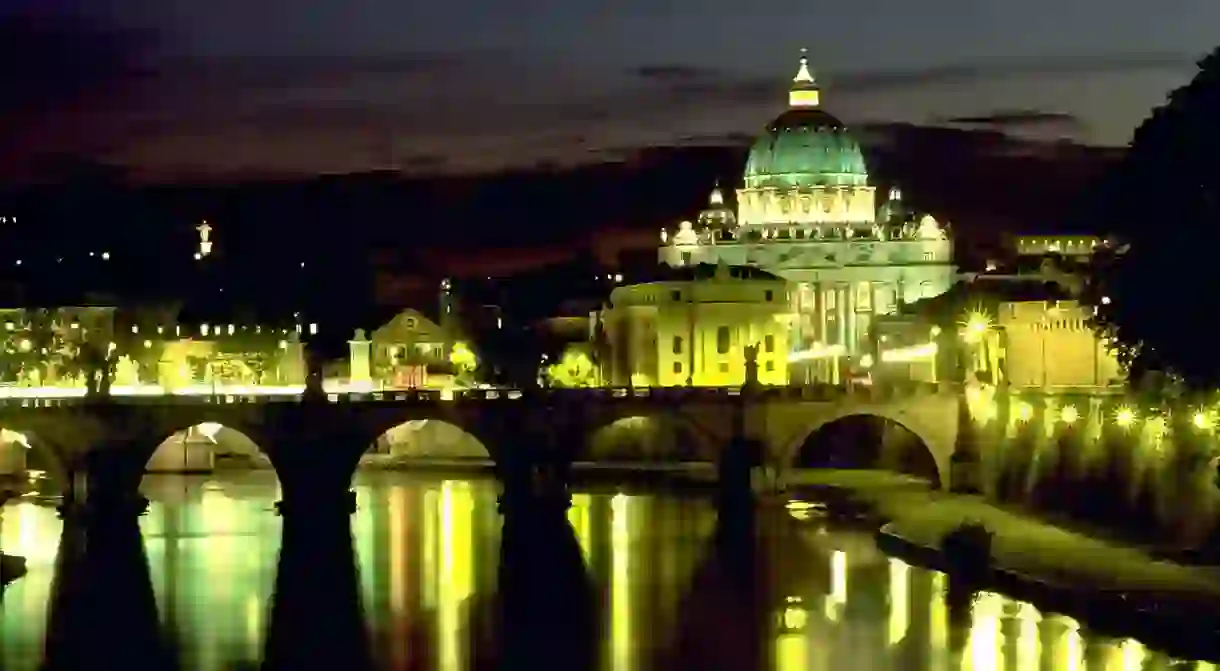 Angels Bridge and Basilica di San Pietro (view at night)