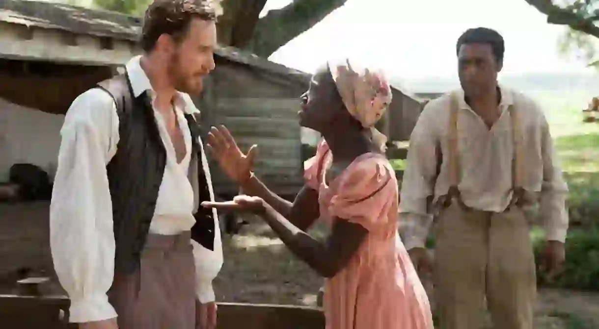 Michael Fassbender, Lupita Nyongo, and Chiwetel Ejiofor in 12 Years a Slave