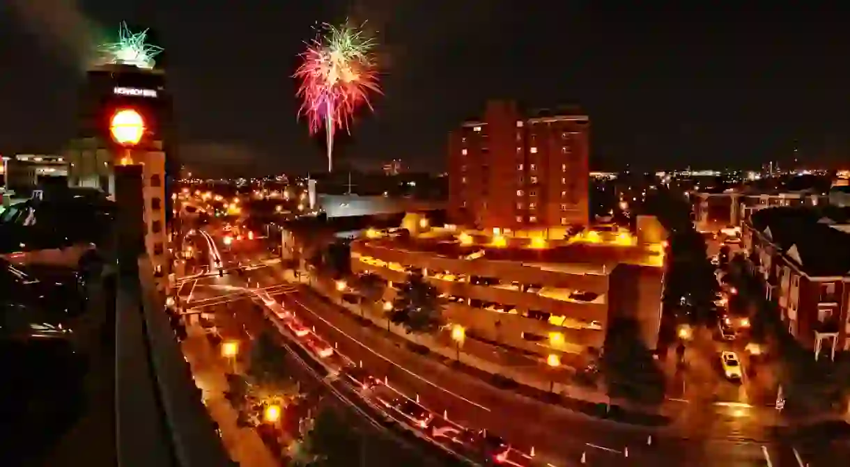 fireworks over downtown Norfolk, Virginia