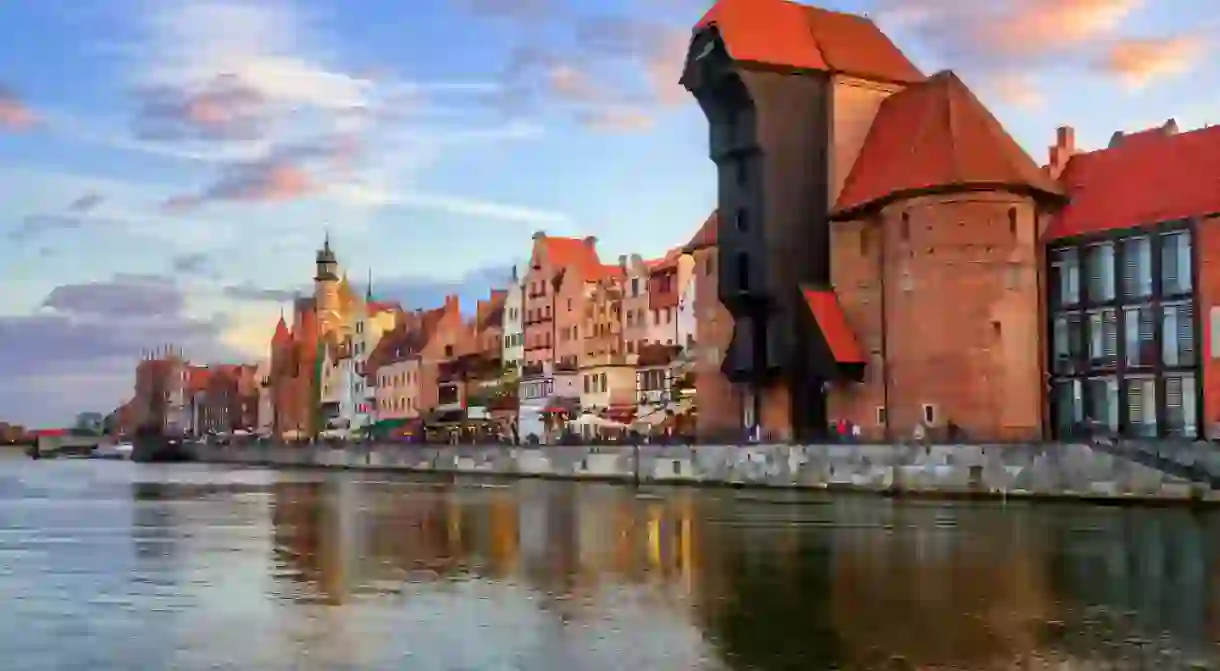 The Zuraw Crane and colorful gothic facades of the old town in Gdansk