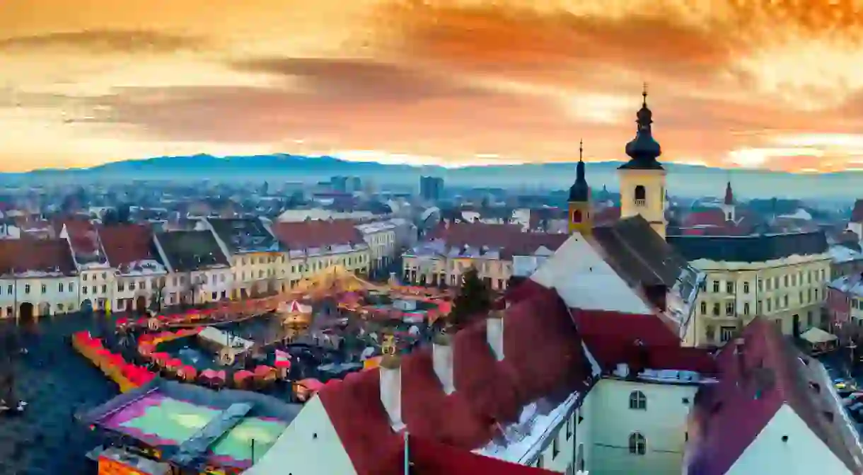 Sibiu central square in Transylvania, Romania