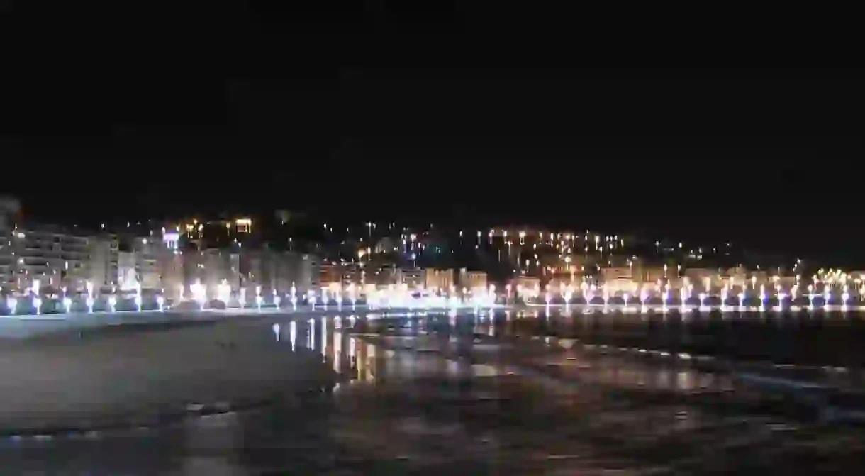 San Sebastian shoreline at night