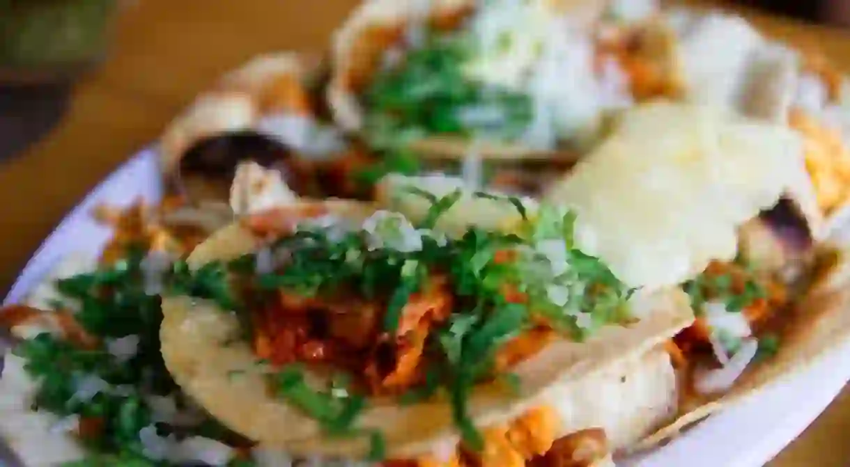 Tacos al pastor made with adobada meat