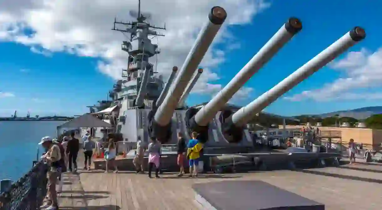 Decommissioned battleship USS Missouri where the signing of the Japanese Instrument of Surrender took place on September 2, 1945