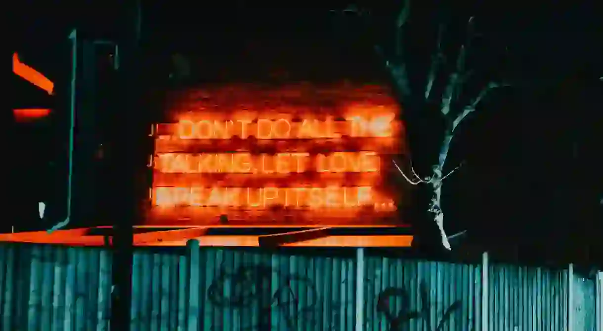 Neon signs outside a Sheffield pub