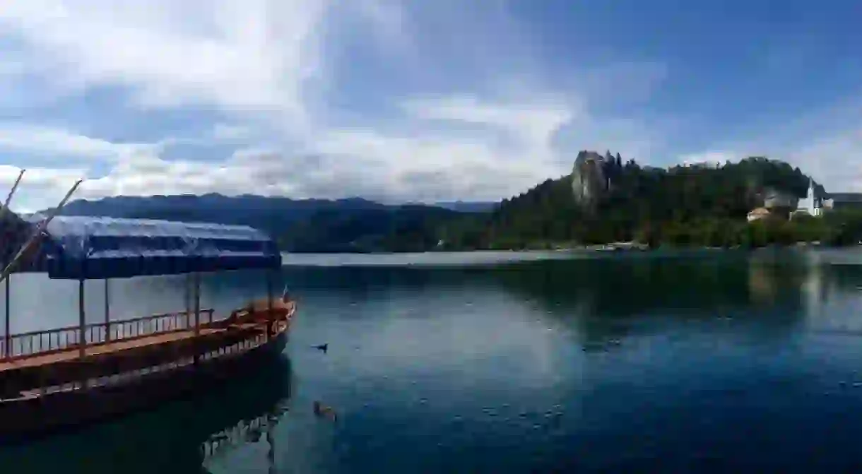 Pletna Slovenian traditional boat on Lake Bled