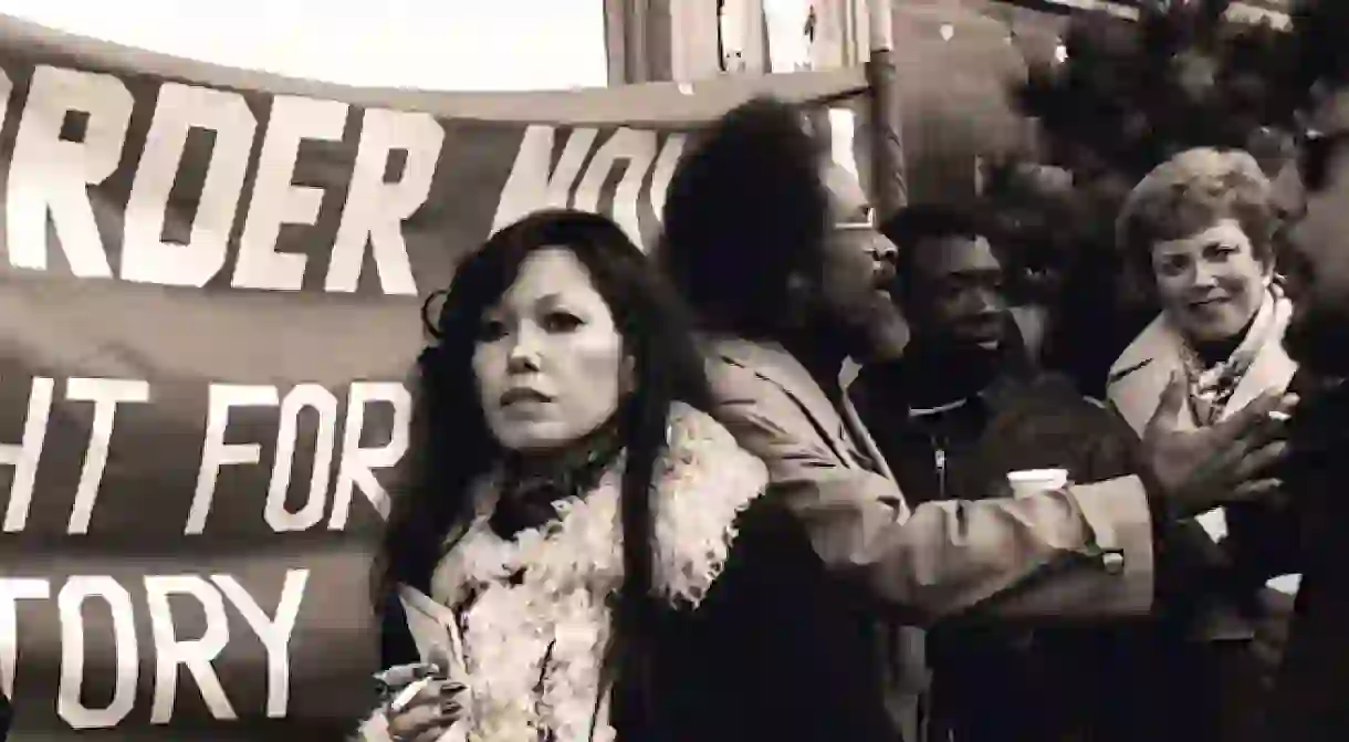 1977 — Janice Mirikitani and Rev. Cecil Williams at a protest in San Francisco