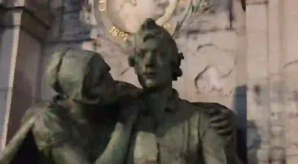 Detail of Charles De Coster monument representing Tijl and his wife, Nele