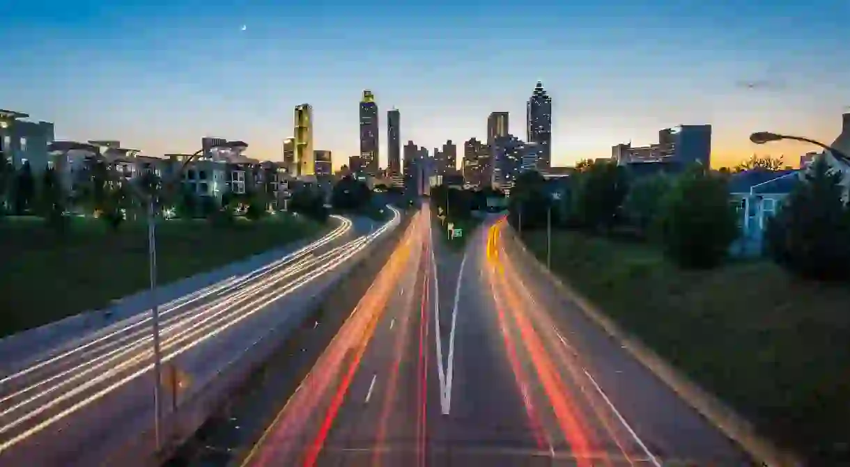 Light trails on a suburban highway