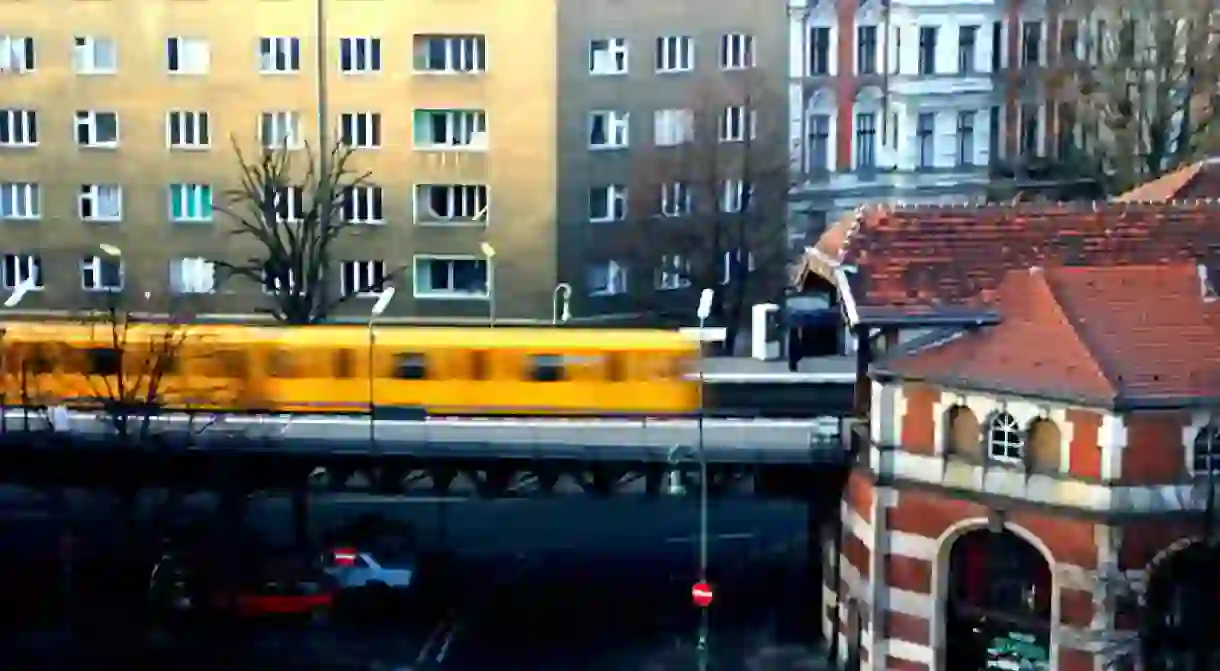 Train entering u-bahnhof schlesisches tor in berlin kreuzberg