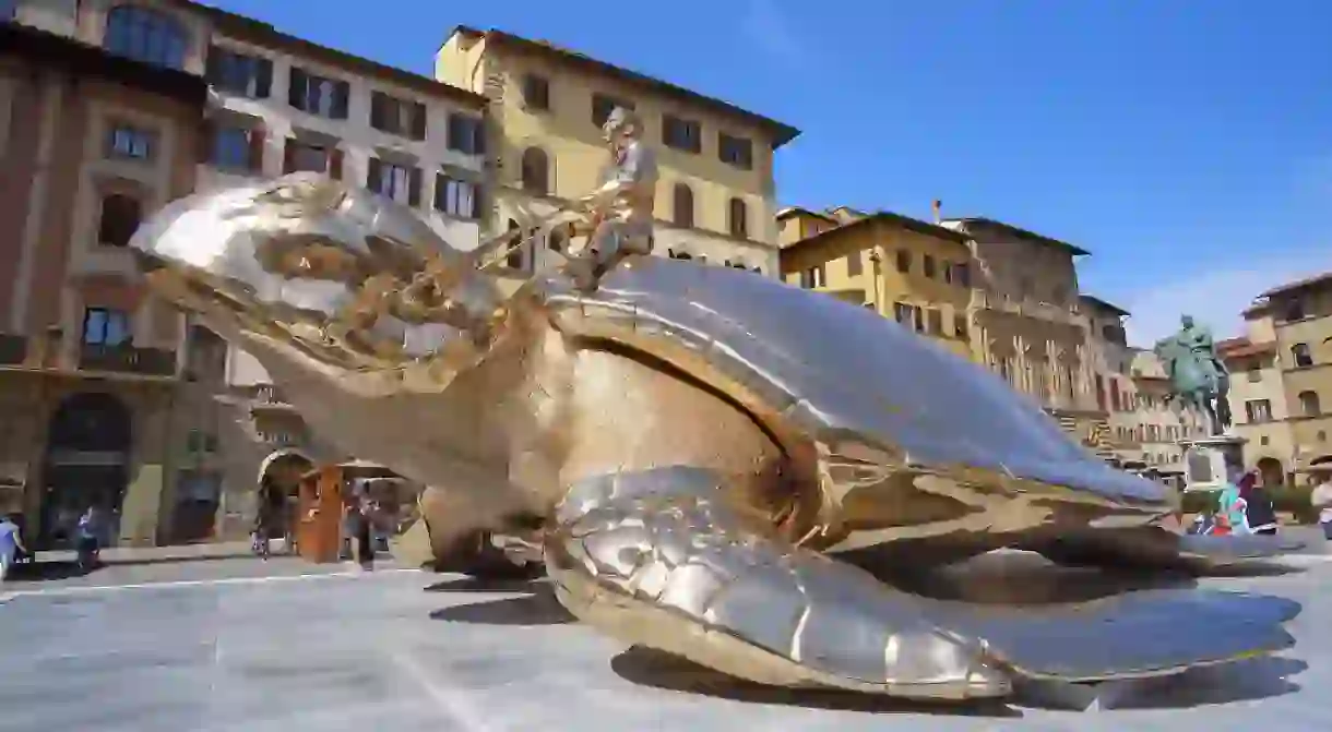 monument of the golden turtle near the Palazzo Vecchio in Florence, Italy