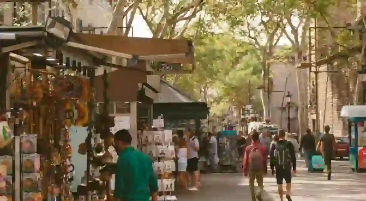 Tourists walking around Las Ramblas