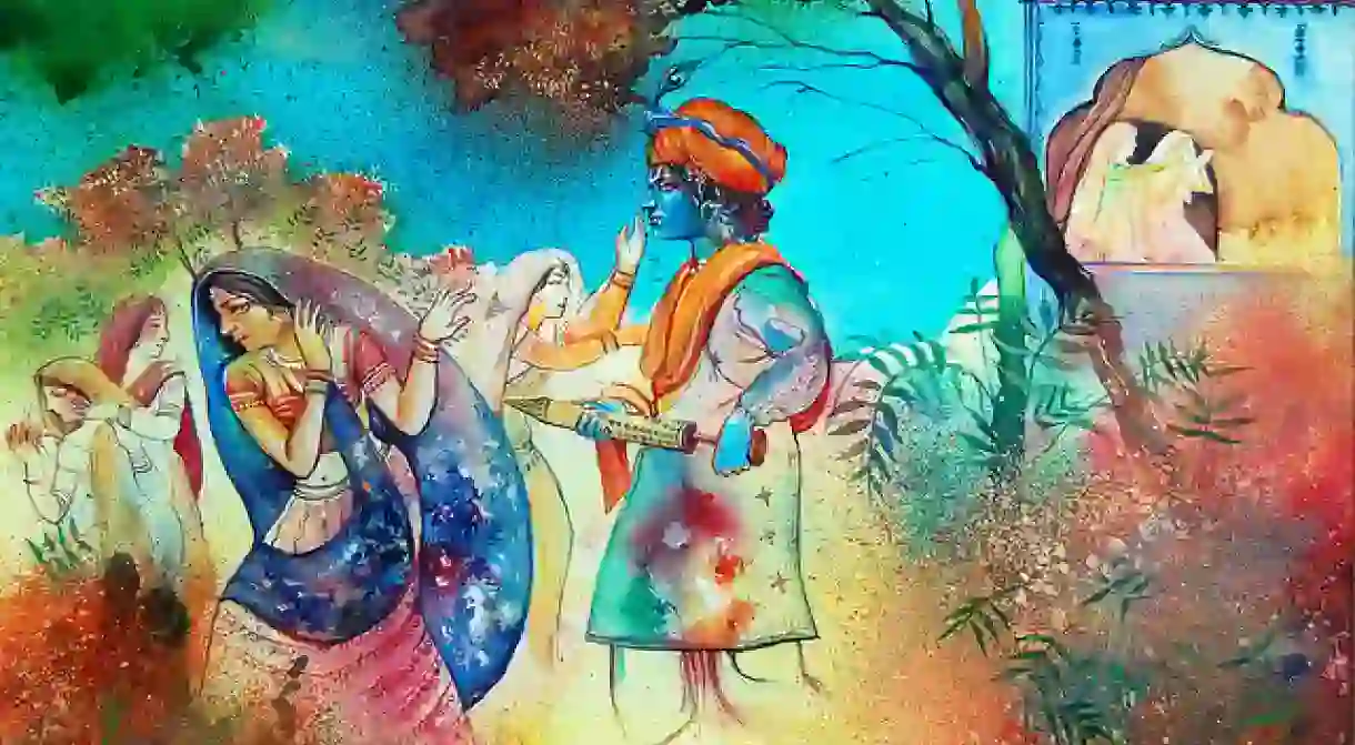 A Beautiful Painiting Depicting Holi Being Played Between Radha and Krishna (C) Biswajit Das