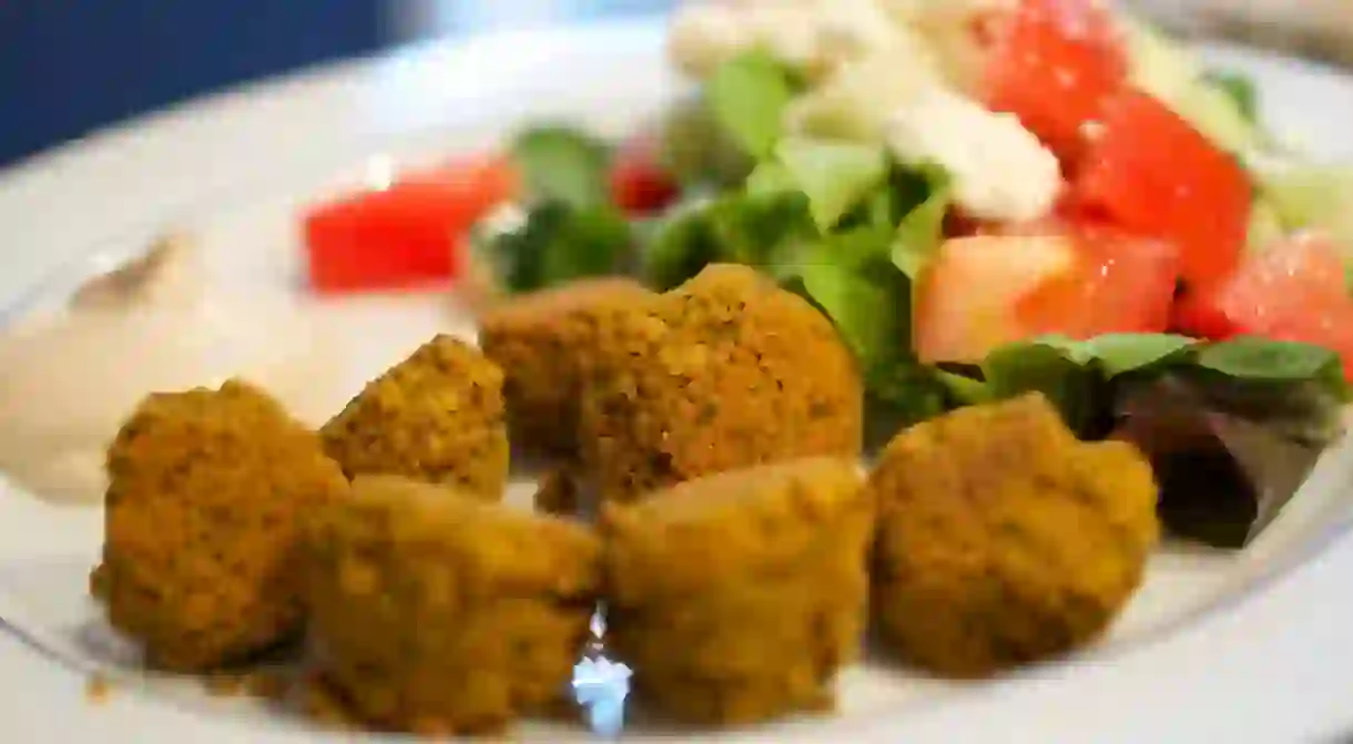 Homemade Falafel with Tahini Sauce and Greek Salad