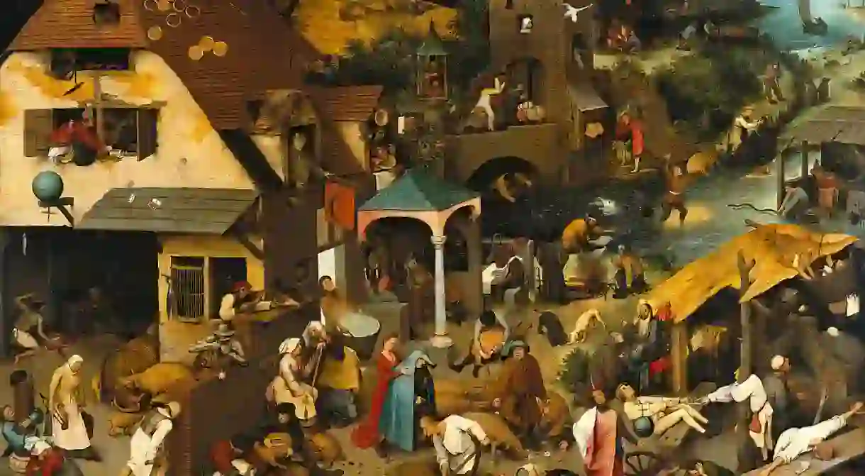 Pieter Bruegel the Elder, Netherlandish Proverbs, 117 x 163 cm, Gemäldegalerie, 1559