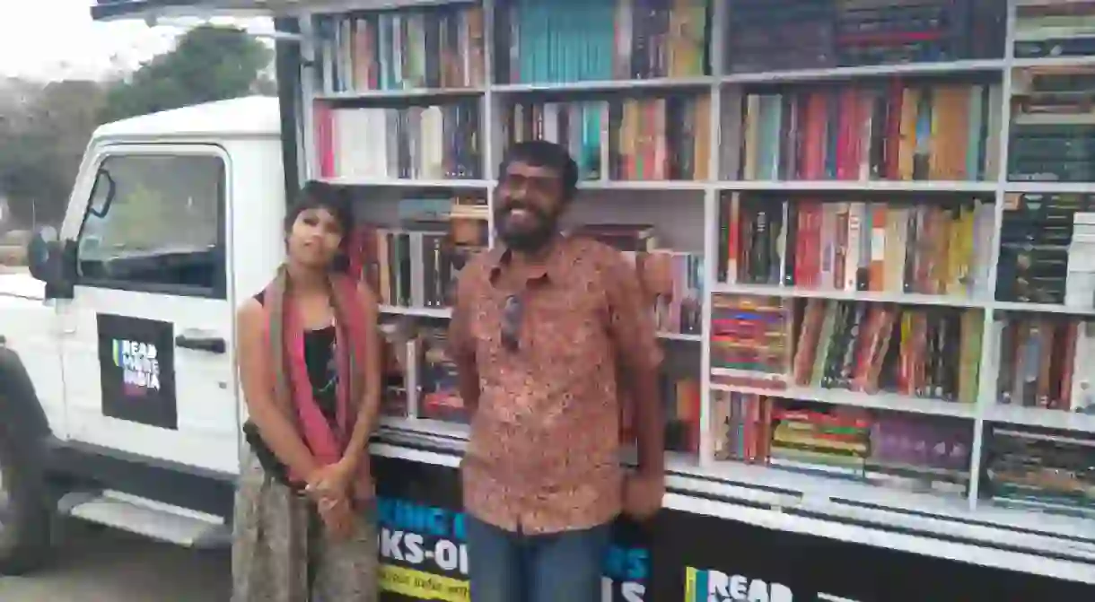 (L to R) Shatabdi and Akshaya; the people behind the walking bookshop