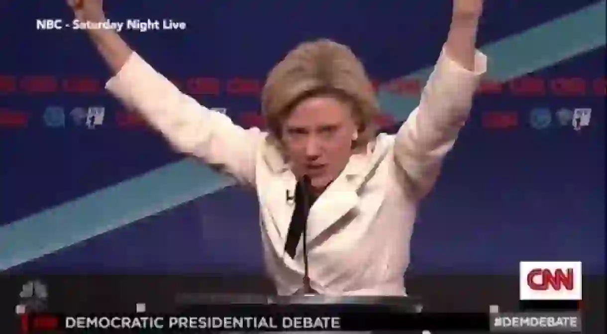 Hilary and Bernie have a slap fight during debate on SNL