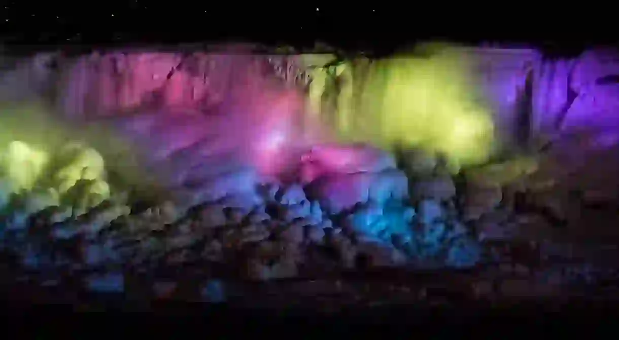 Frozen Niagara Falls at night, 2014