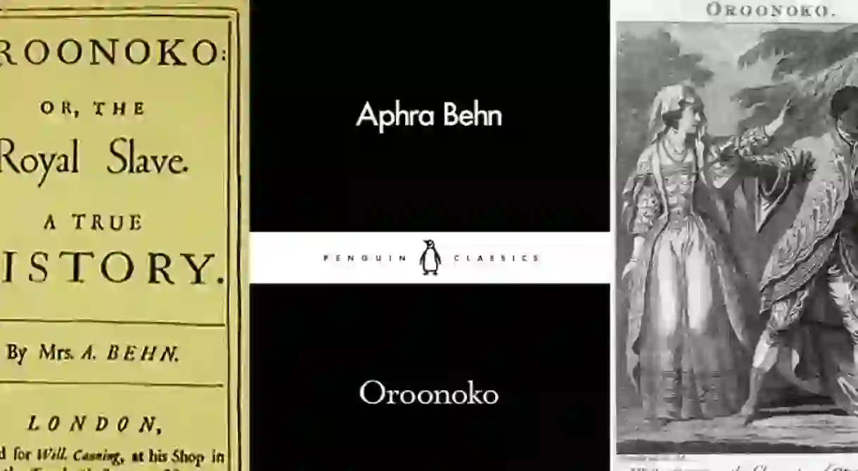 (l-r) The title page of Oroonokos first edition, the latest Penguin Little Black Classics edition, and a handout at the 1776 performance of Southernes theatrical adaptation