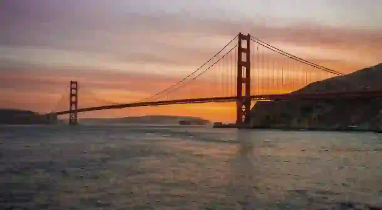 Sunset over the Golden Gate Bridge, viewed from Fort Baker