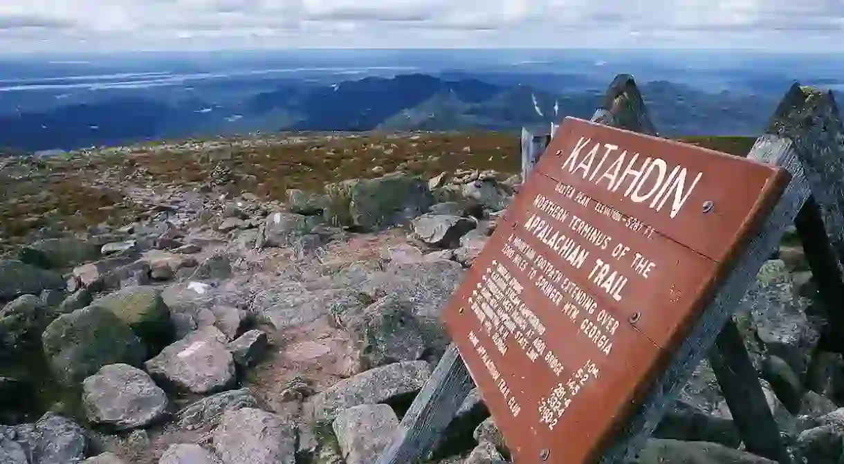 Northern terminus of the trail atop Mount Katahdin in Maine