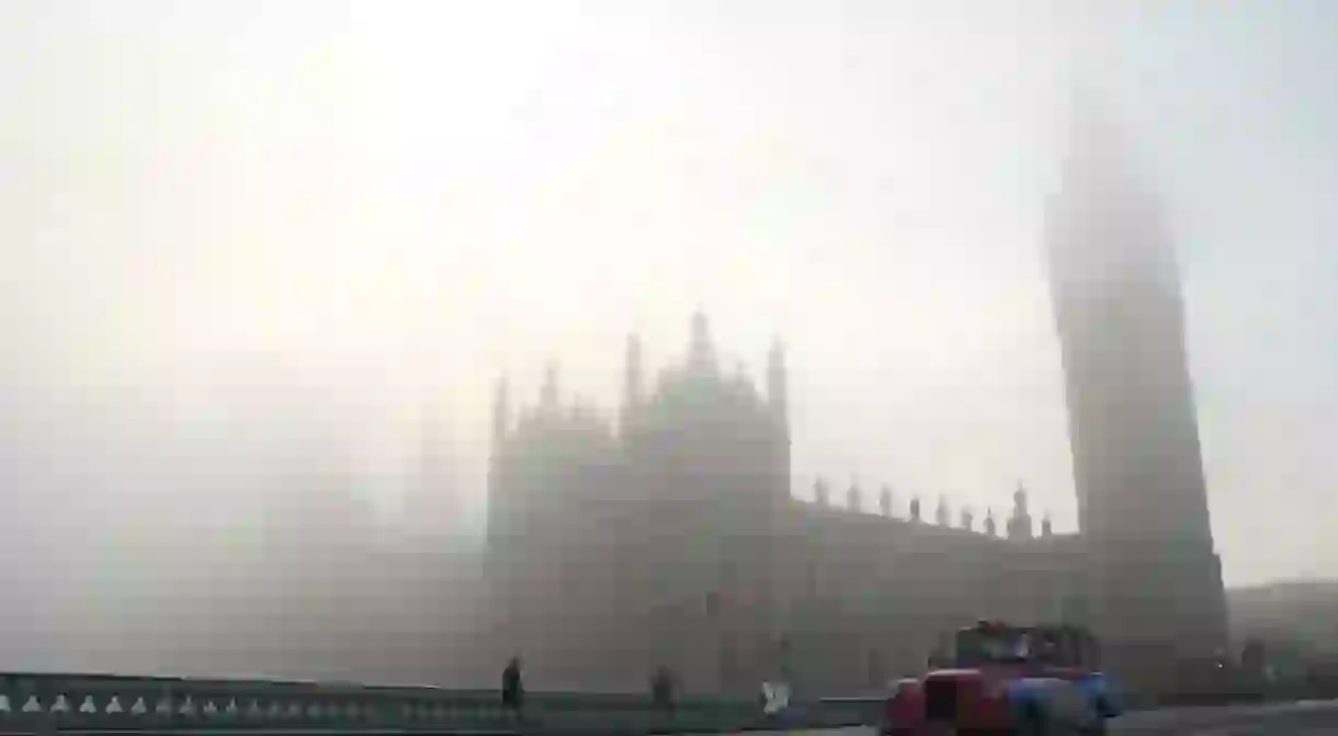 Fog obscures the Houses of Parliament