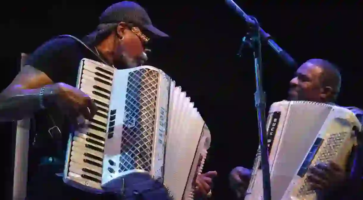 Zydeco bands typically include fiddles, keyboards, and horns.