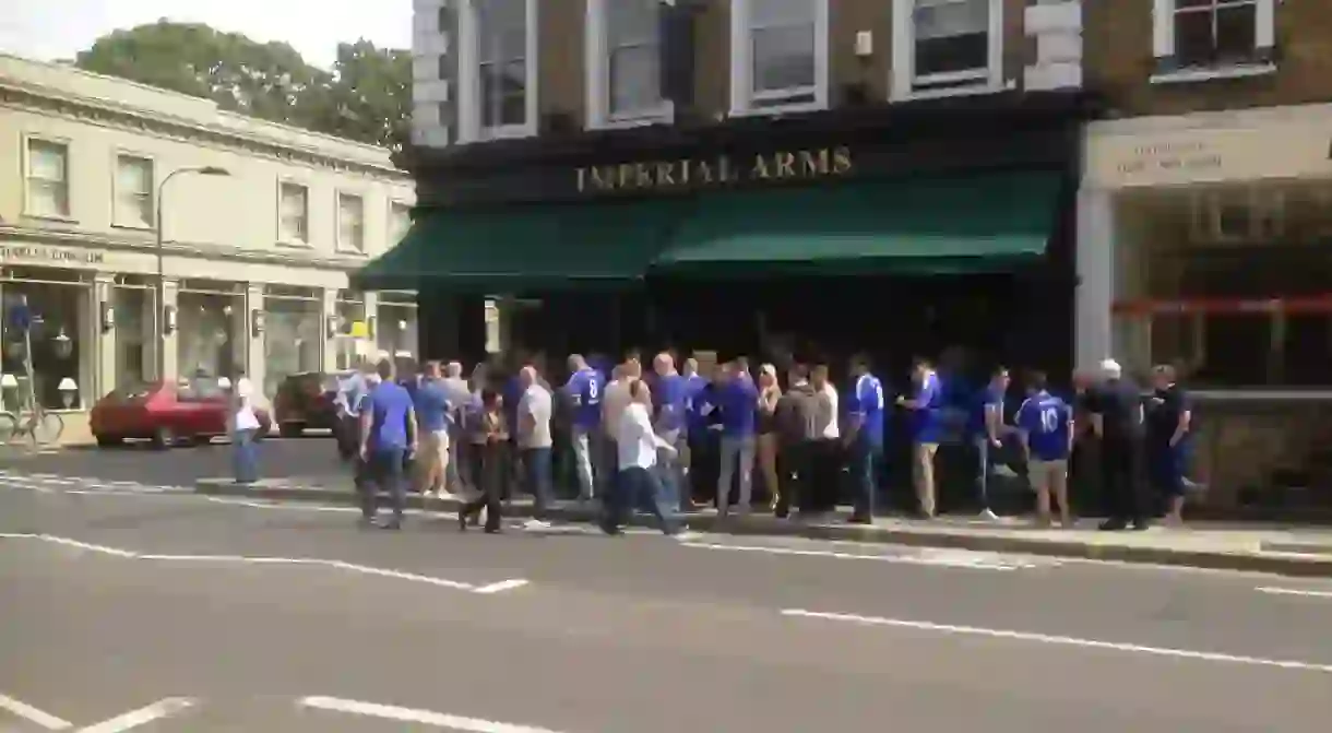 Chelsea supporters outside The Imperial Arms