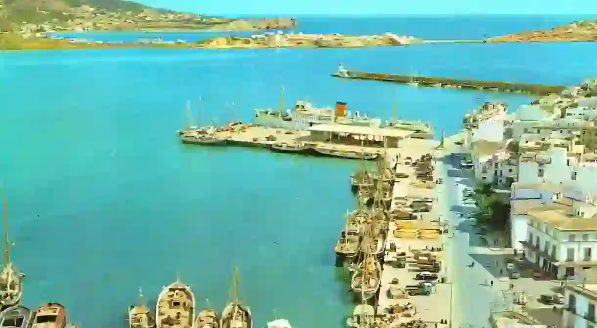 A strikingly azure Ibiza Town Port in the 1960s