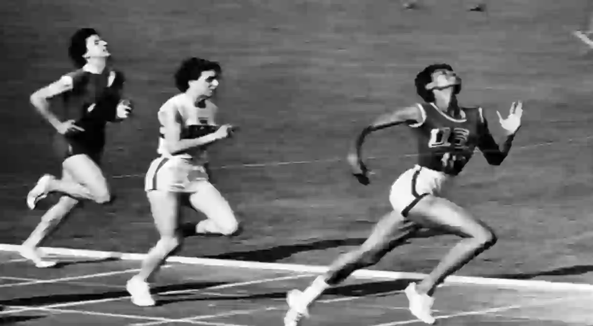 Wilma Rudolph wins the 100-meter dash in the 1960 Olympics