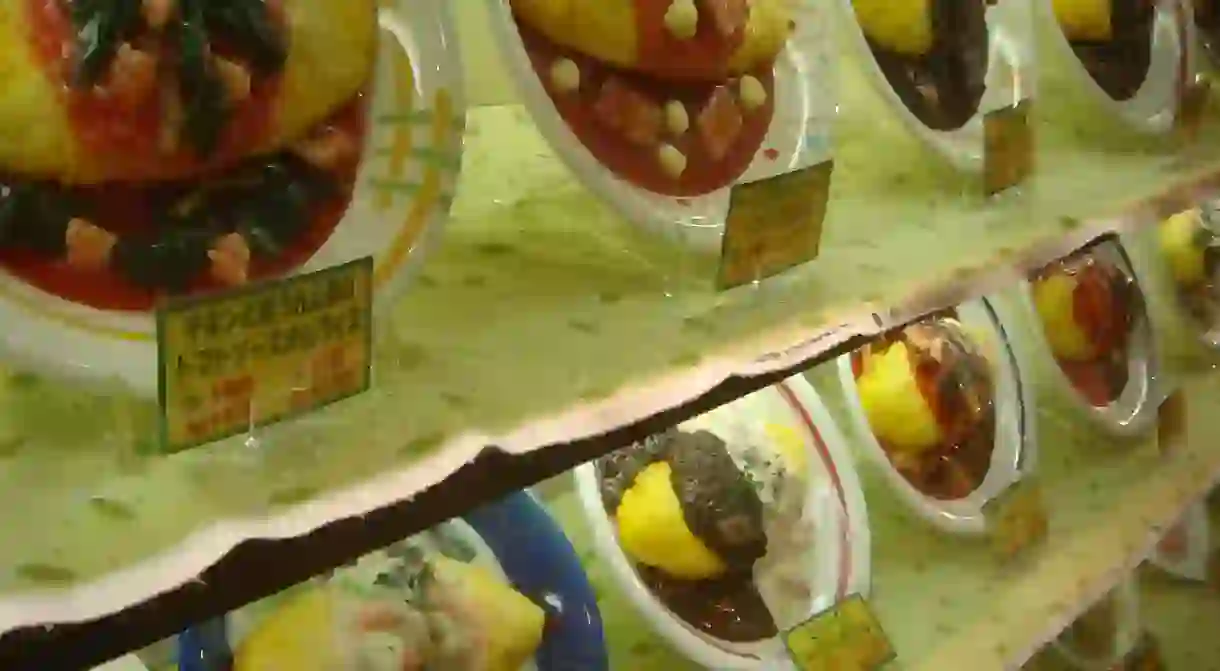 Omurice display at a restaurant