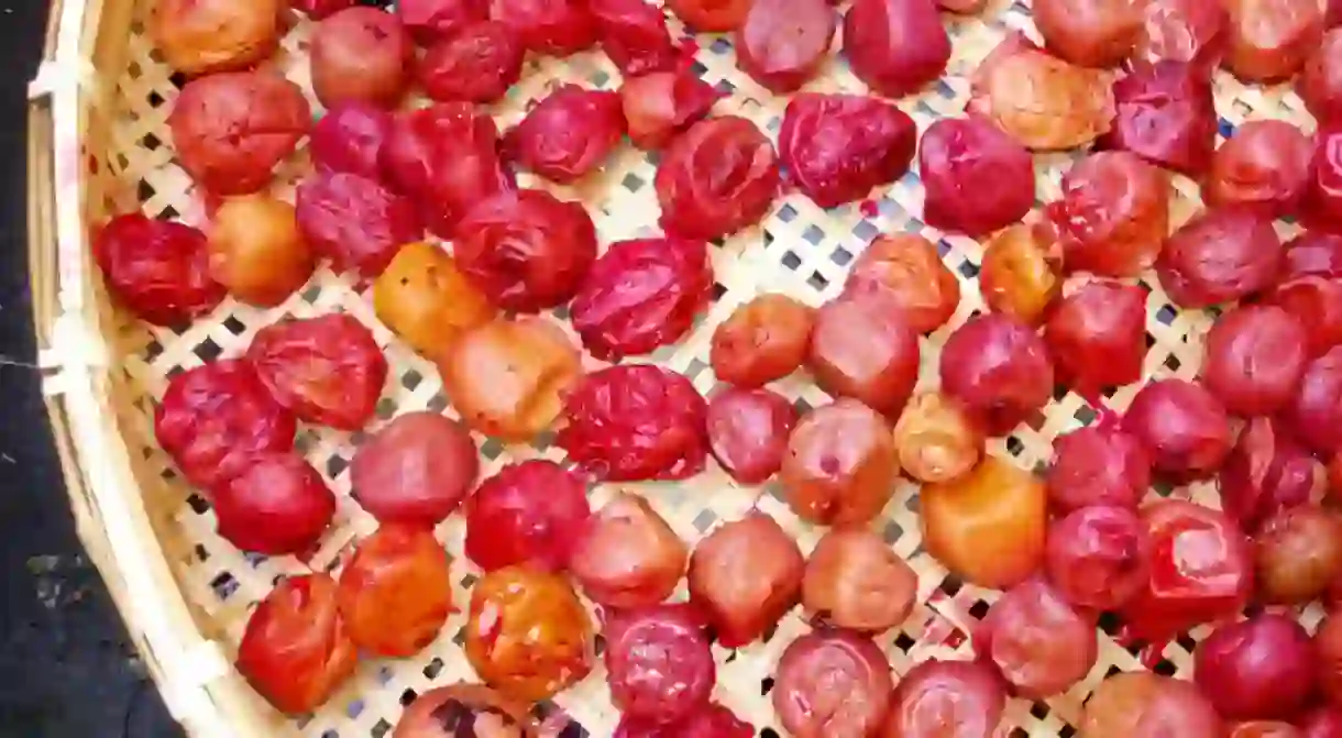 Ume being dried in the sun