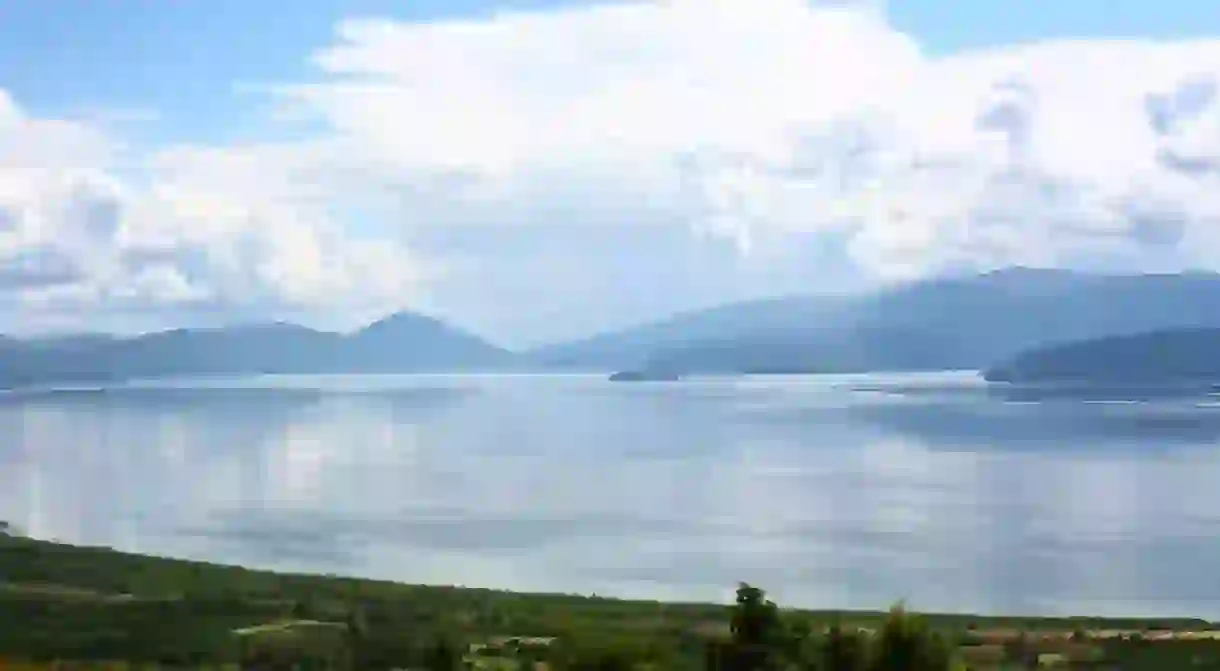 Lake Prespa, which lies on the borders of Greece, FYROM and Albania. View from Slivnica Monastery in FYROM