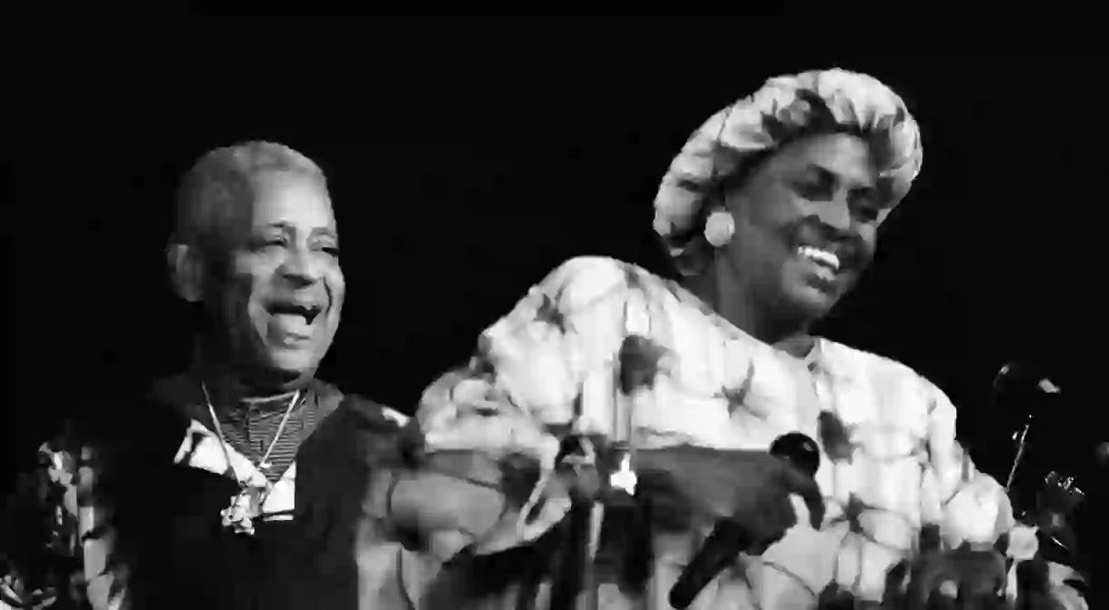 Miriam Makeba (South African singer and anti-apartheid activist) in concert with Dizzy Gillespie, France 1991