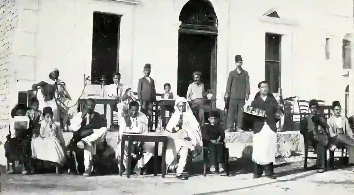 Men only at an Ottoman coffee house in Libya.