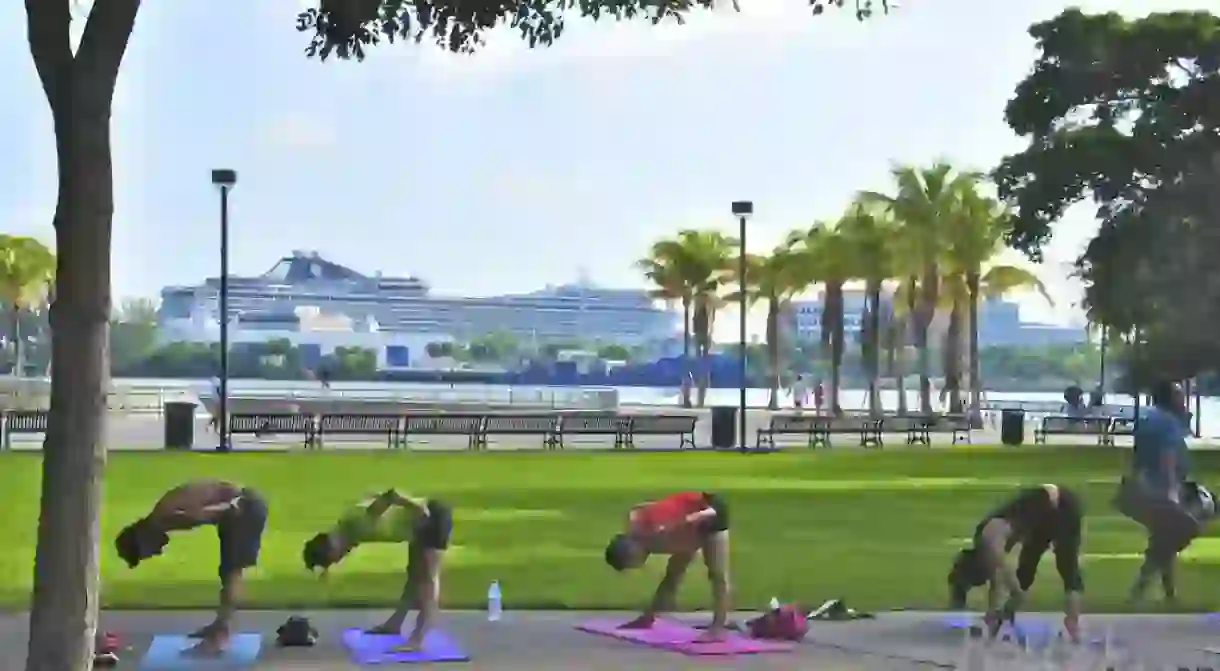 Yoga with a spectacular view at Bay Front Park