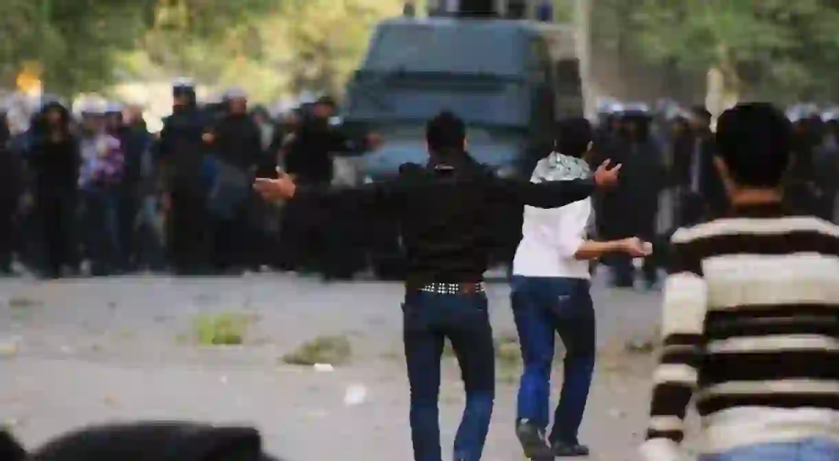 Taking the rubber bullets with arms wide open, captured by Mostafa Sheshtawy in Egypt on November 19th, 2011.