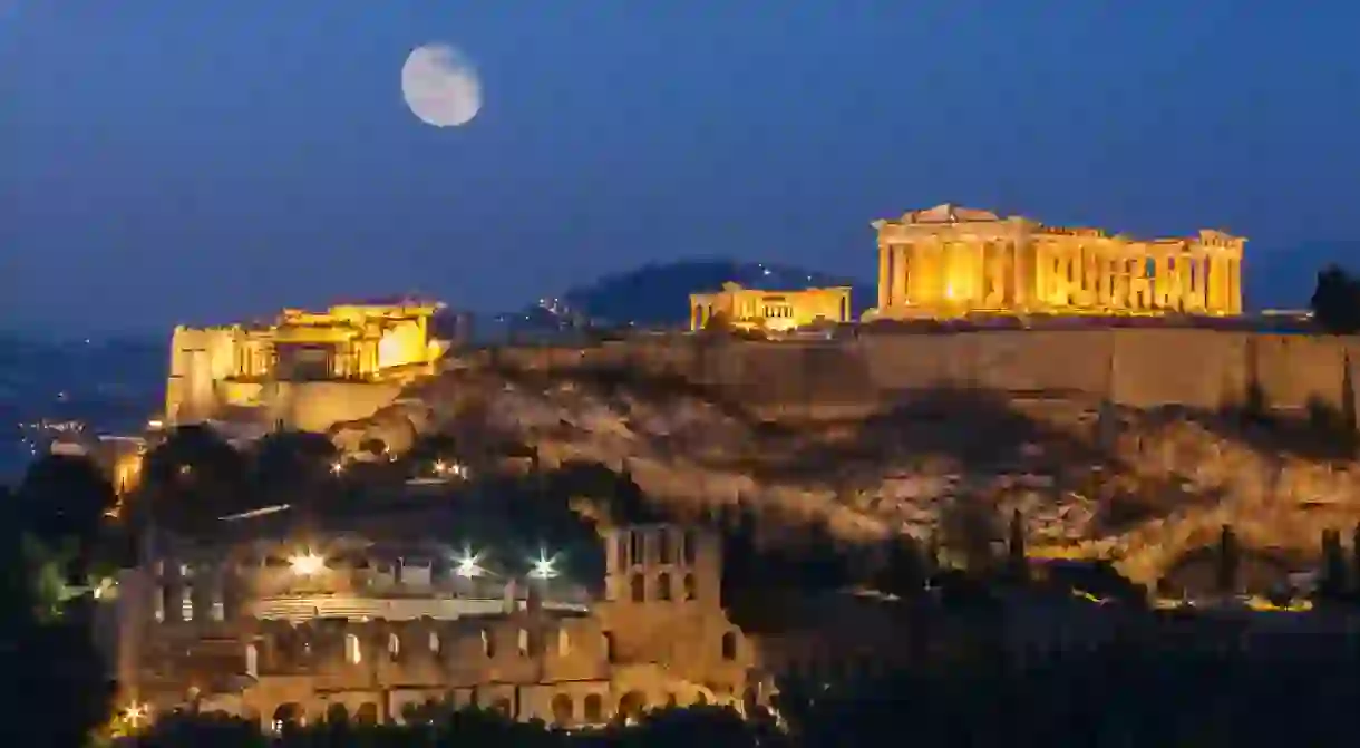 Parthenon and Herodium construction in Acropolis Hill in Athens