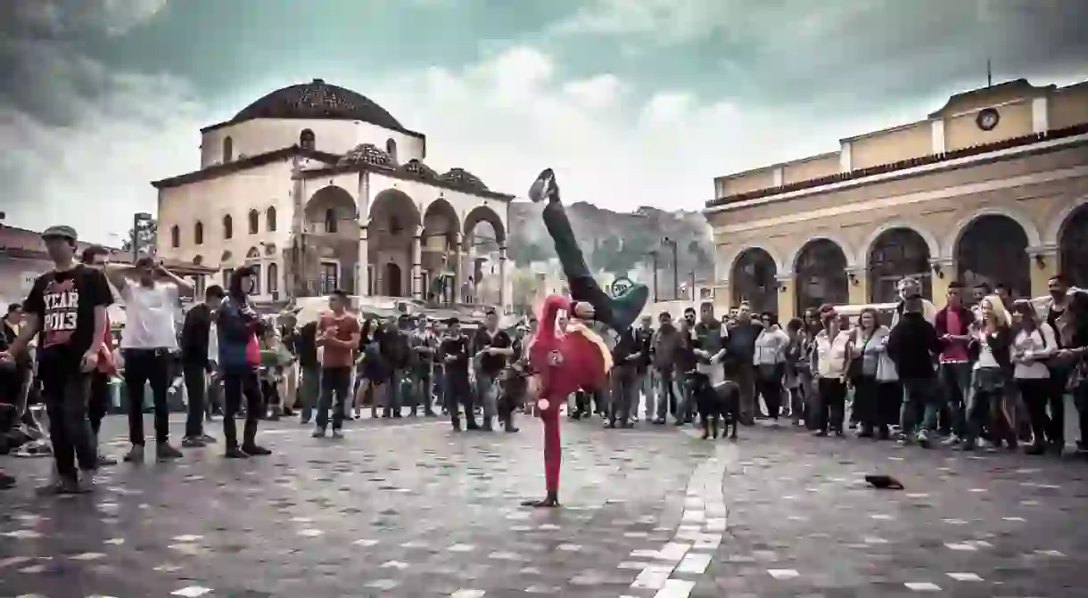 Street dancers at Monastiraki Square, Athens, Greece