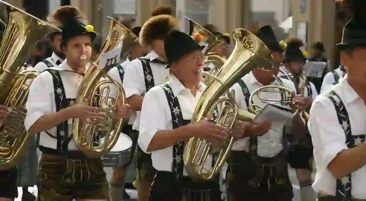 Men in lederhosen at Oktoberfest