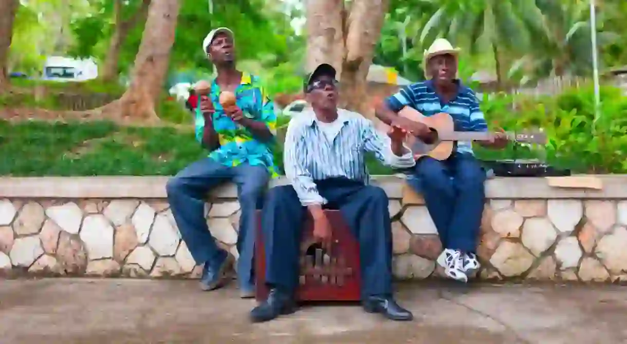 Local musicians playing traditional music, St. Anne, Jamaica