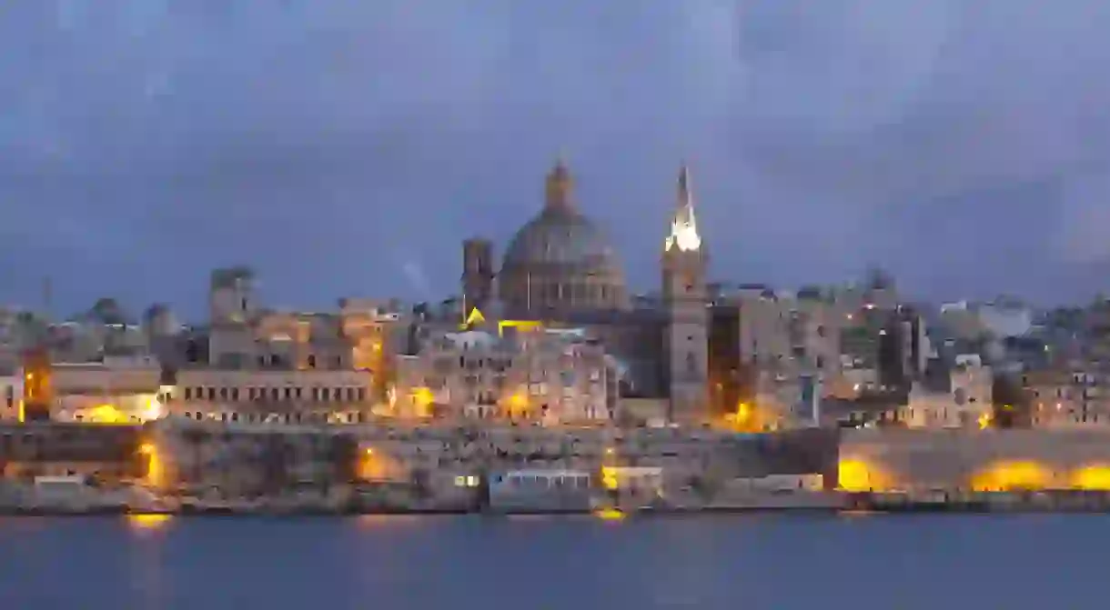 City of Valletta Malta at Sunset captured from Silema Bay