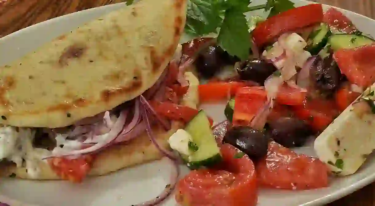 Gyro with Greek salad